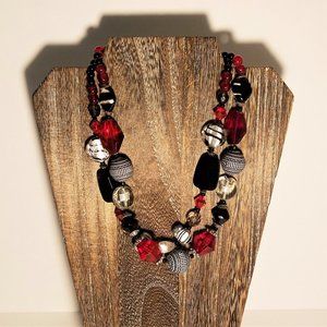 Red Black White Chunky 2 Strand Necklace